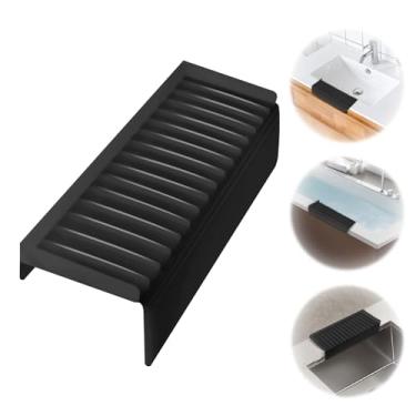 Imagem de Protetor de borda de pia de silicone de 10 cm x 35 cm e protetor de respingos com ventosa para cozinha e banheira, acessório de pia multifuncional (preto)