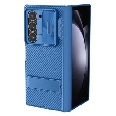 Imagem de Para Samsung Galaxy Z Fold 6 Case Capa dobrável com suporte de proteção de lente Capa traseira para Galaxy Z Fold6 5g, Azul, Para Galaxy Z Fold 6