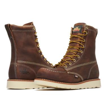 Imagem de Thorogood Botas de trabalho masculinas American Heritage de 20 cm com biqueira de aço – Couro de flor integral com bico moc, sola anabela antiderrapante e palmilha confortável; Classificação EH