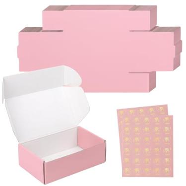 Imagem de DERZIFUN Caixas de transporte rosa de 6x4x2 polegadas para embalagens de pequenas empresas, 50 caixas de correio de papelão ondulado caixa de presente