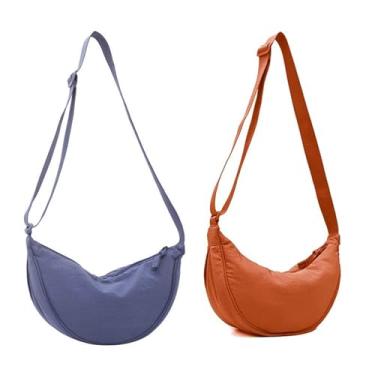 Imagem de Bolsa tiracolo Hobo Crescent Bag com armazenamento de malha, bolsa de ombro feminina masculina bolsa de bolinho alça ajustável, Laranja + azul, Medium