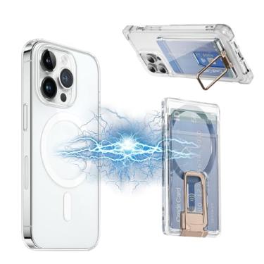 Imagem de ION Carteira MagSafe com suporte de metal, suporte magnético para cartões para iPhone 17/17 Air/17 Pro/17 Pro Max/iPhone 16/15/14/13/12 Series (transparente com suporte dourado)