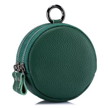 Imagem de Capa para fone de ouvido, capa de couro legítimo, mini carteira redonda para batom com cabide, Verde