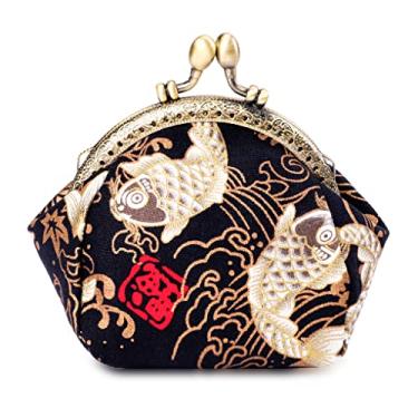 Imagem de Oyachic Carp Moeda Bolsa de Mudança Bolsa de Bolsa Feminina Pequena Lucky Carteira Vintage Bolsa de Embreagem para Mulheres (Preta)