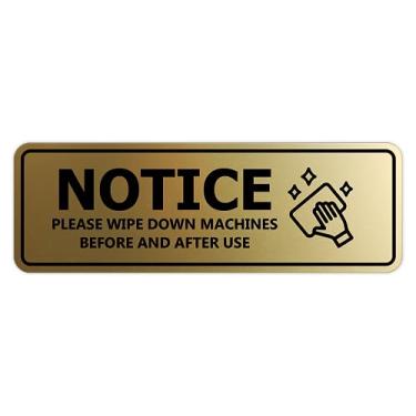 Imagem de Signs ByLITA Aviso padrão, limpe as máquinas antes e depois de usar placa de porta ou parede plástico ABS durável | Gravação a laser | Fácil instalação | Placa de design elegante (ouro escovado) -