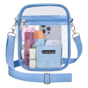 Imagem de Oraben Bolsa carteiro transparente aprovada para estádios, bolsa transparente transversal para trabalho, treino, esportes, Azul-celeste, Small