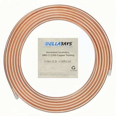 Imagem de BELLA BAYS Tubo de cobre 1,5 cm OD x 1,4 cm ID x 50 pés, 99,9% C12200 ASTM B280 Tubo de refrigeração ACR sem costura bobina macia redonda T2 tubo de cobre puro para sistema HVAC, geladeiras,