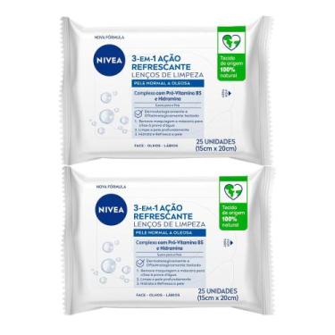 Imagem de Kit 2 Lenços de Limpeza Facial Nivea 3 em 1 Ação Refrescante Pele Norm