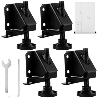 Imagem de 4/8 peças de pés niveladores de móveis 0-5 cm altura ajustável para guarda-roupa resistente nivelador de perna com chave e parafuso perna niveladora de armário de aço galvanizado para prateleiras de