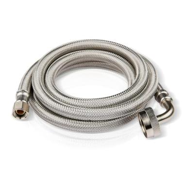 Imagem de Pacote com 1 mangueira HeSun para lava-louças de aço inoxidável de 3 pés com cotovelo FGH de 90 graus, Comp de 3/20.3 cm x linha de abastecimento de água FHT de 3/10.2 cm (3 pés)