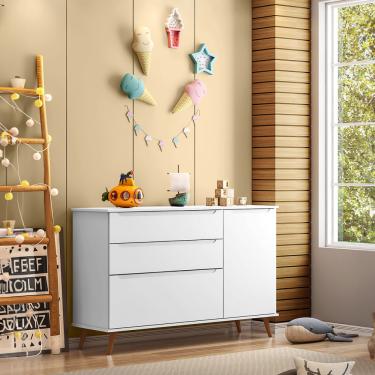 Imagem de Cômoda Infantil 3 Gavetas 1 Porta 100 MDF Melinda Phoenix Baby - Branco