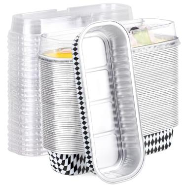 Imagem de EUSOAR Mini formas de bolo com tampas, 50 peças de ramequins descartáveis de 200 ml, folhas de alumínio, forros de muffin, recipientes para assar, latas de creme brulee para festa de casamento de