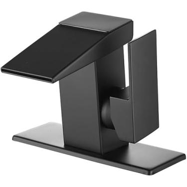 Imagem de Torneira inteligente para pia de banheiro com display digital, torneira tipo cascata com furo único, água quente e fria, torneira para banheiro, preta