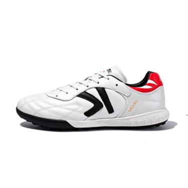 Imagem de KELME Chuteiras masculinas de futebol - Botas de futebol unissex para ambientes externos/internos - Sapatos de futebol de couro de bezerro profissional - TF, Branco, 37