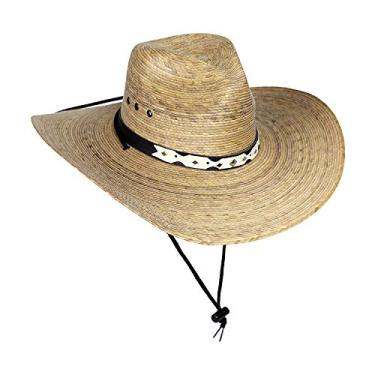 Imagem de Chapéu de cowboy mexicano grande com folha de palmeira com alça de queixo, Sombreros de Hombre de Palma Natural