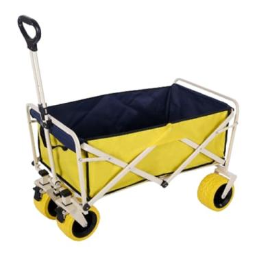 Imagem de carroça Carrinho de vagão com rodas dobrável, carrinho de jardim de acampamento com alça ajustável, vagão de praia com rodas grandes e mesa dobrável dobrável