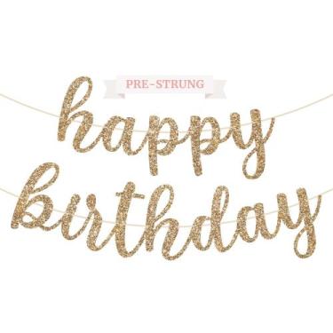 Imagem de Banner de Aniversário com Glitter Dourado - Pré-Amarrado