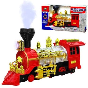 Imagem de Trem de Brinquedo que Solta Fumaça Locomotiva Americana com Luzes Bate