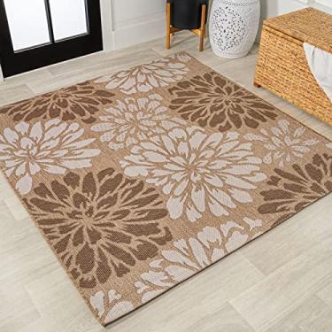 Imagem de JONATHAN Y SMB110I-3SQ Tapete Zinnia Moderno Floral Texturizado Marrom/Creme 9,5 cm Quadrado Interior/Externo, Adequado para Animais de Estimação, Não Descama, Resistente a Manchas, Fácil Limpeza para