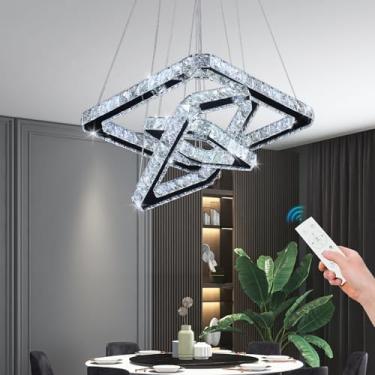 Imagem de diisunbihuo Lustres De Cristal Modernos Led Quadrado 3 Anéis Lustre Pingente Luzes Altura Formato Ajustável Lâmpada De Teto Para Quarto Sala De Estar (Regulável)