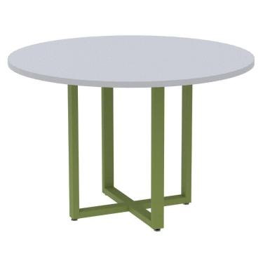 Imagem de Mesa De Reunião Redonda P25 Pandin 110 Cm (largura) Tampo Mdp Cinza Pé Aço Tubular Verde Mirô
