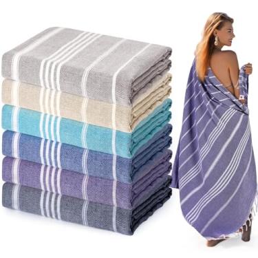 Imagem de Moukeren Pacote com 6 toalhas de praia turcas extragrandes 150 x 203 cm cobertor de praia turco de algodão extra grande leve absorvente secagem rápida toalhas de praia à prova de areia para viagem