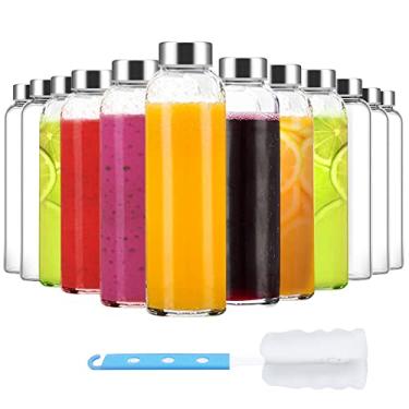 Imagem de Luxfuel Garrafas de vidro transparente com tampas de 510 g, garrafas de água de vidro reutilizáveis com tampa de aço inoxidável para sucos, geladeira, 100% à prova de vazamento, livre de BPA, conjunto