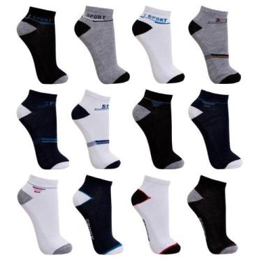 Imagem de Meias Masculina Soquete Estampadas Algodão Kit 12 Pares de Meias - Han