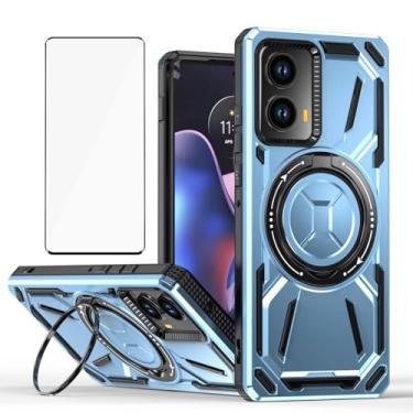 Imagem de Capa de telefone compatível com Motorola Moto Edge 50 Fusion 5G (não Edge 50) e protetor de tela de vidro temperado, suporte de anel de metal, à prova de choque, Edge50 50Fusion, capa para mulheres e