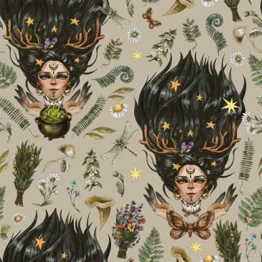 Imagem de VEELIKE Papel de parede botânico vintage marrom floresta descasque e cole papel de parede peculiar de bruxa e floral para banheiro 48 cm x 900 cm, papel de contato floral removível pré-colado para