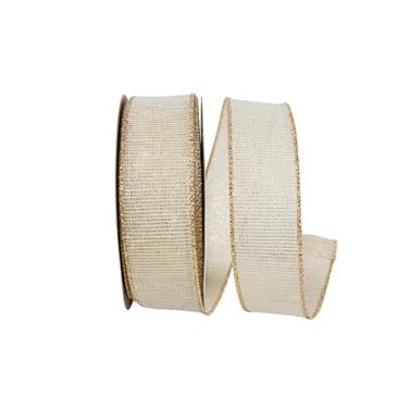 Imagem de Reliant Ribbon Fita de borda com fio Linen Glimmer Harmony, marfim/dourado