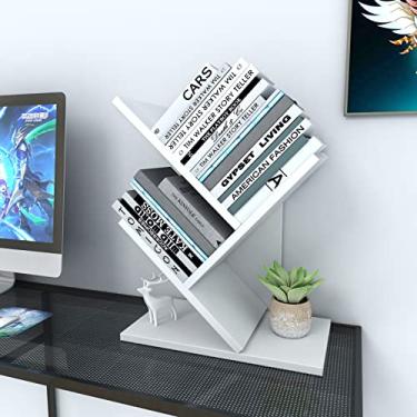 Imagem de Godferyxin Estante para livros de árvore, prateleiras organizadoras de livros de 3 camadas, estante de madeira para escritório, casa, escola, prateleira para exibição de CD/revista - branca