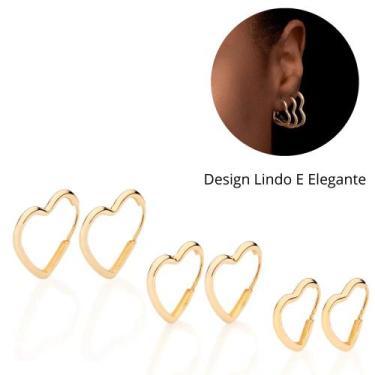 Imagem de Rommanel Conjunto De Argolas 527288 Coração Banhadas A Ouro 18k Lindas
