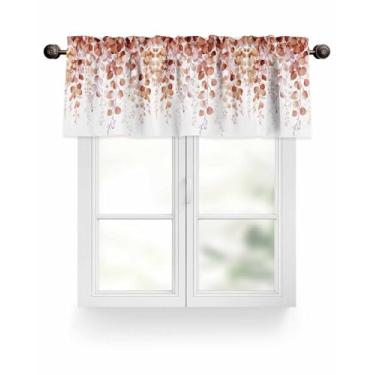 Imagem de Cortina de folha de eucalipto laranja para janelas, plantas em aquarela, folhas, sanefas, bolso de varão, tratamentos de janela, cortinas curtas para cozinha, sala de estar, quarto, banheiro, 137 x 45