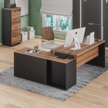 Imagem de Kit 2 Peças com Mesa Escritório em L 150x150cm com Armário Gaveteiro Arquivo