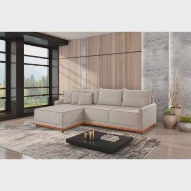 Imagem de Sofá Linho 3 Lugares 264cm com Chaise Lado Esquerdo e Kit Usb Barra