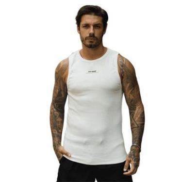 Imagem de Regata Canelada Borracha Estilo Americano Justa ao Corpo Ribana Fitness Streetwear Academia Creme-Masculino