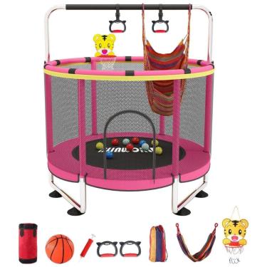 Imagem de Trampolim Infantil com Cesta de Basquete Ajustável BLINWORLD Diversão e Exercício para Bebês e Crianças Pequenas.