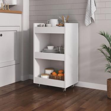 Imagem de Carrinho de Chão Gabinete Lume Armário Multiuso Organizador Banheiro com Rodízios Nicho Branco