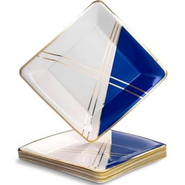 Imagem de SILVER SPOONS Pratos de papel descartáveis de design abstrato (18 peças) pratos de papel resistentes 25,4 cm, louça de festa descartável para aniversário, pratos de jantar quadrados para celebrações e