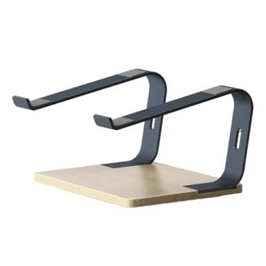 Imagem de Suporte para laptop Suporte para laptop para mesa, suporte ergonômico de alumínio para laptop com base de madeira Elevador para laptop(Gray)