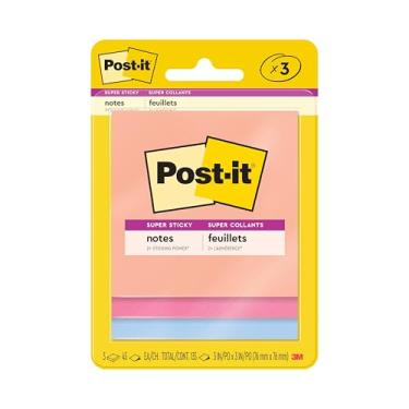 Imagem de Post-it Notas super adesivas, 3 blocos de notas adesivos, 7,6 x 7,6 cm, ideal para organização em seu dormitório, casa ou escritório, coleção Summer Joy
