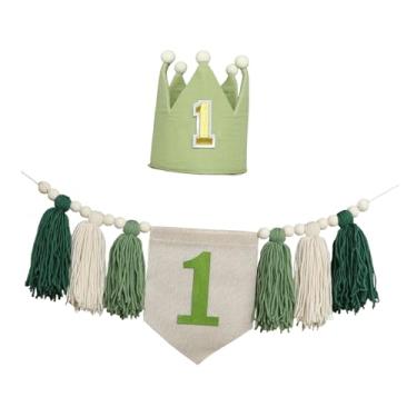 Imagem de UGPLM Banner de cadeira alta do 1º aniversário de 1º aniversário de decoração foto do suporte de parede de parede de parede de madeira de miçanga de madeira, Verde