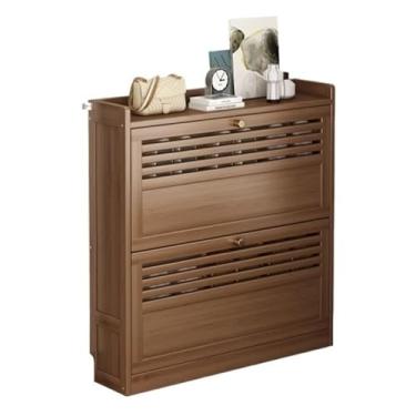 Imagem de Armário de sapatos 17,78 cm armário de armazenamento fino de sapatos, gavetas flip, armário de sapatos de bambu livre para entrada corredor quarto sapateira para entrada da porta da frente (cor: 70x17