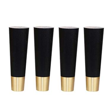 Imagem de XWZFFAI Pernas de móveis maciços, pernas de móveis de madeira maciça, pés de sofá de latão DIY com pés antiderrapantes grossos, acessórios de mesa de café afunilados retos, 25 cm, preto