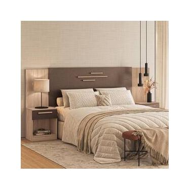 Imagem de Cabeceira para Cama Casal Santos Andirá Chicago com 2 Gavetas – Wood/Couro Terracota