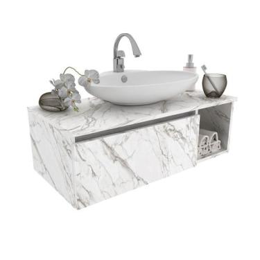 Imagem de Balcão Gabinete Suspenso para Banheiro com 1 Porta e Nicho - Tecnomobi