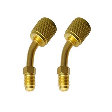 Imagem de Adaptador JIANZHENKEJI R410A | Acopladores rápidos fêmeas de 5/16" x sinalizador macho de 1/4" para unidades ao ar livre, mini fenda e sistema de ar condicionado central e AVAC (pacote com 2) (145°)