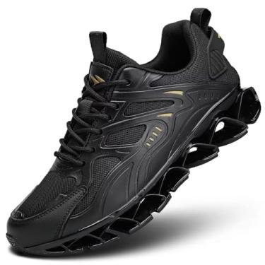 Imagem de Tênis de corrida masculino moderno com lâmina, casual, sem cadarço, tênis de caminhada, atlético, tênis Zapatillas para Hombre, 1 ouro preto, 39