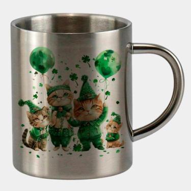 Imagem de Caneca de Inox Premium Prateada 400ml TURMA GATINHOS ST PATRICKS DAY 1
